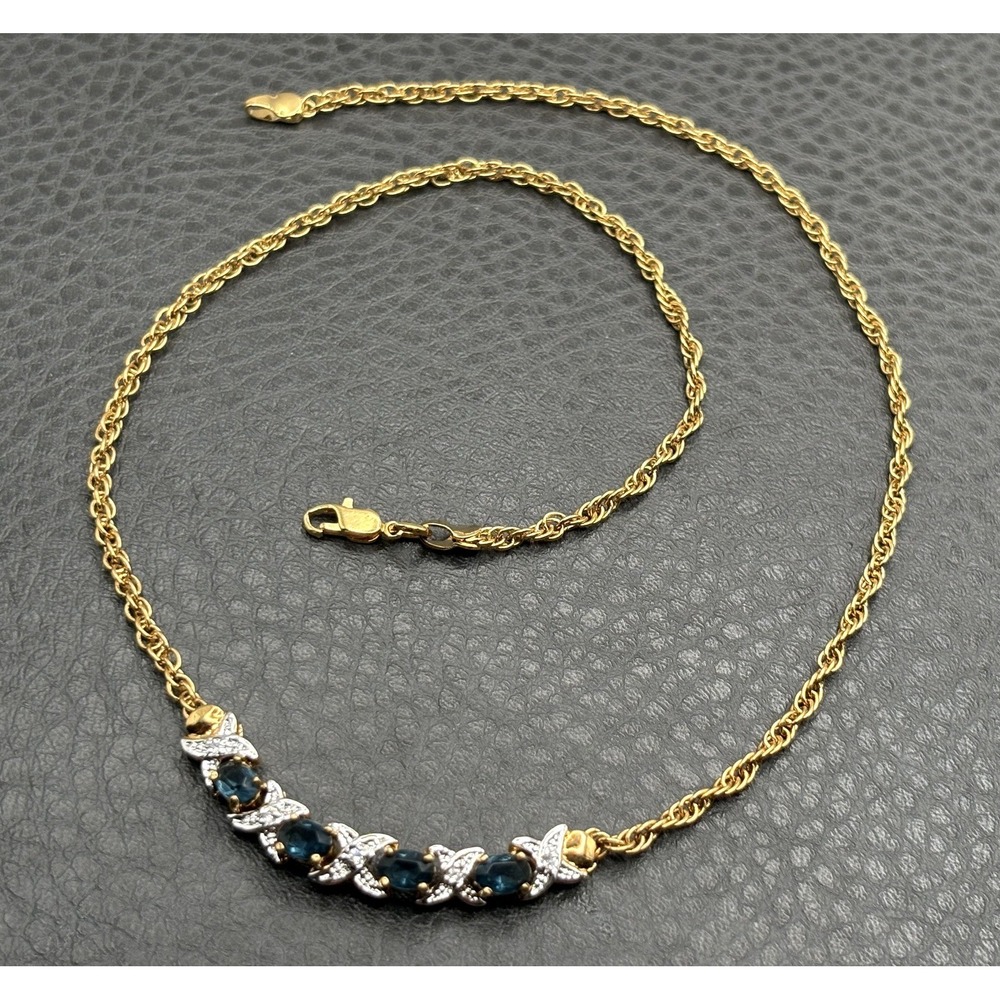 Beautiful Gold Plated Blue Lab Sapphire XO Necklace 18"
